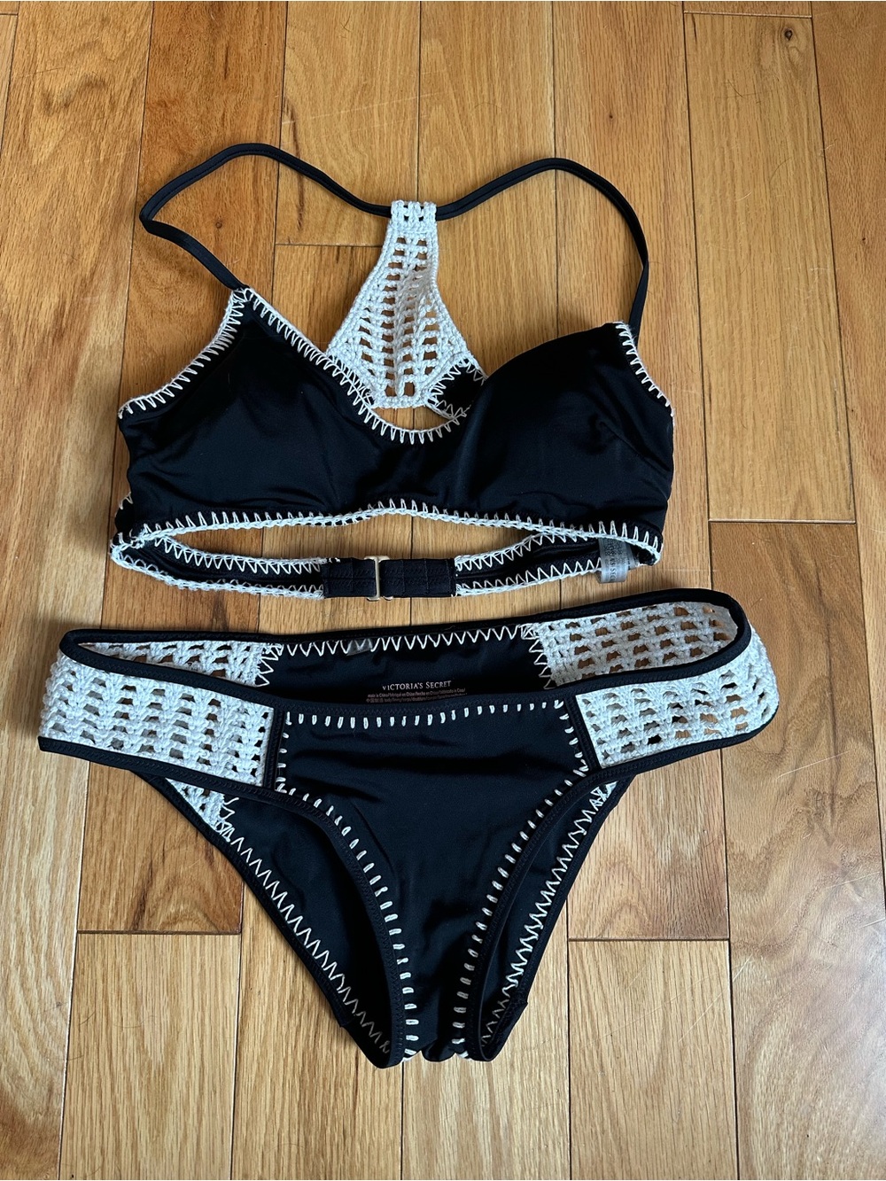 Victoria's Secret Black Bikini with White Crochet Trim